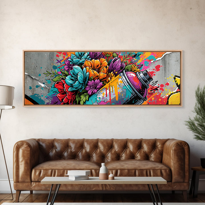 Spray Can Bouquet Framed Canvas Print, Street Art, Statement Artwork, Living Room Decor, Fine Art, Urban, Wall Decor, STR-3x1-7