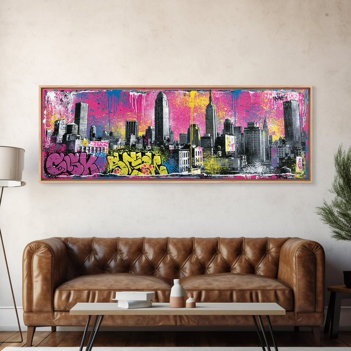 Urban Skyline Made from Stencil Layers Canvas Print, Street Art, Canvas, Living Room Decor, Fine Art, Urban, Colorful Wall Art, STR-3x1-78