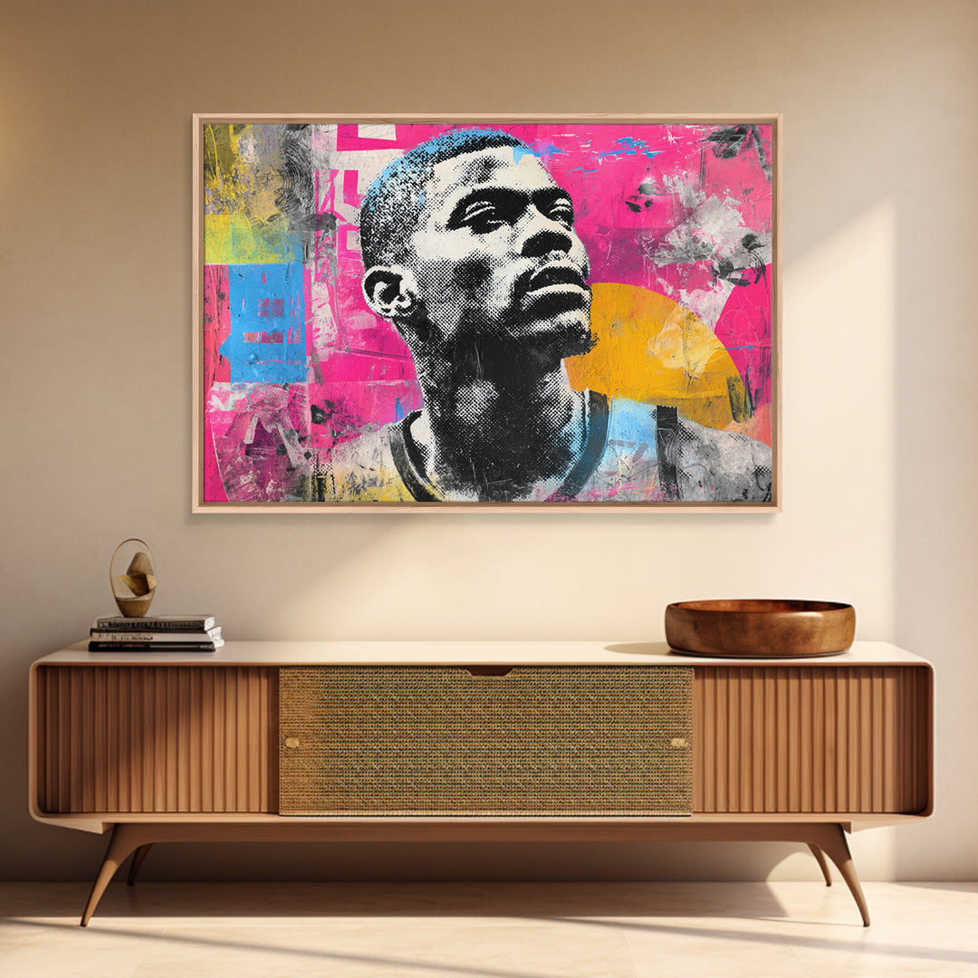 Street Basketball Player Framed Canvas Print, Street Art, Canvas Print, Living Room Decor, Fine Art, Urban, Graffiti Art, STR-3x2-10