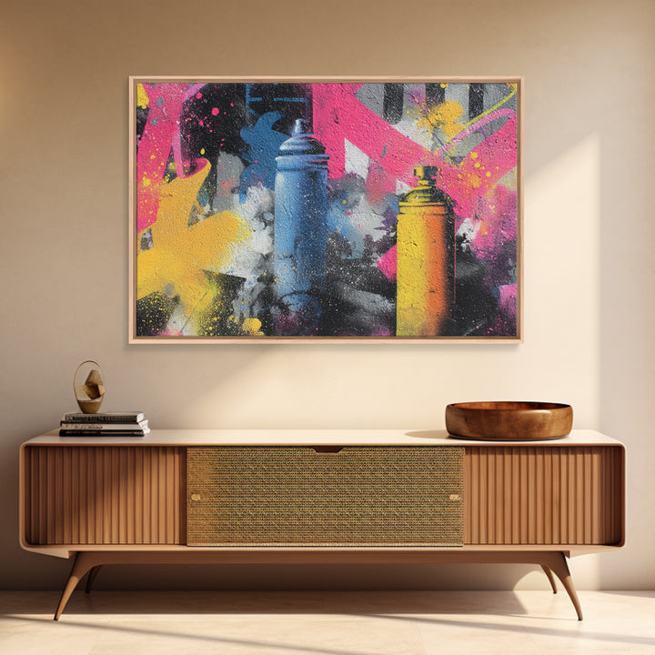Spray Can Bouquet Framed Canvas Print, Street Art, Statement Artwork, Living Room Decor, Fine Art, Urban, Wall Decor, STR-3x2-19