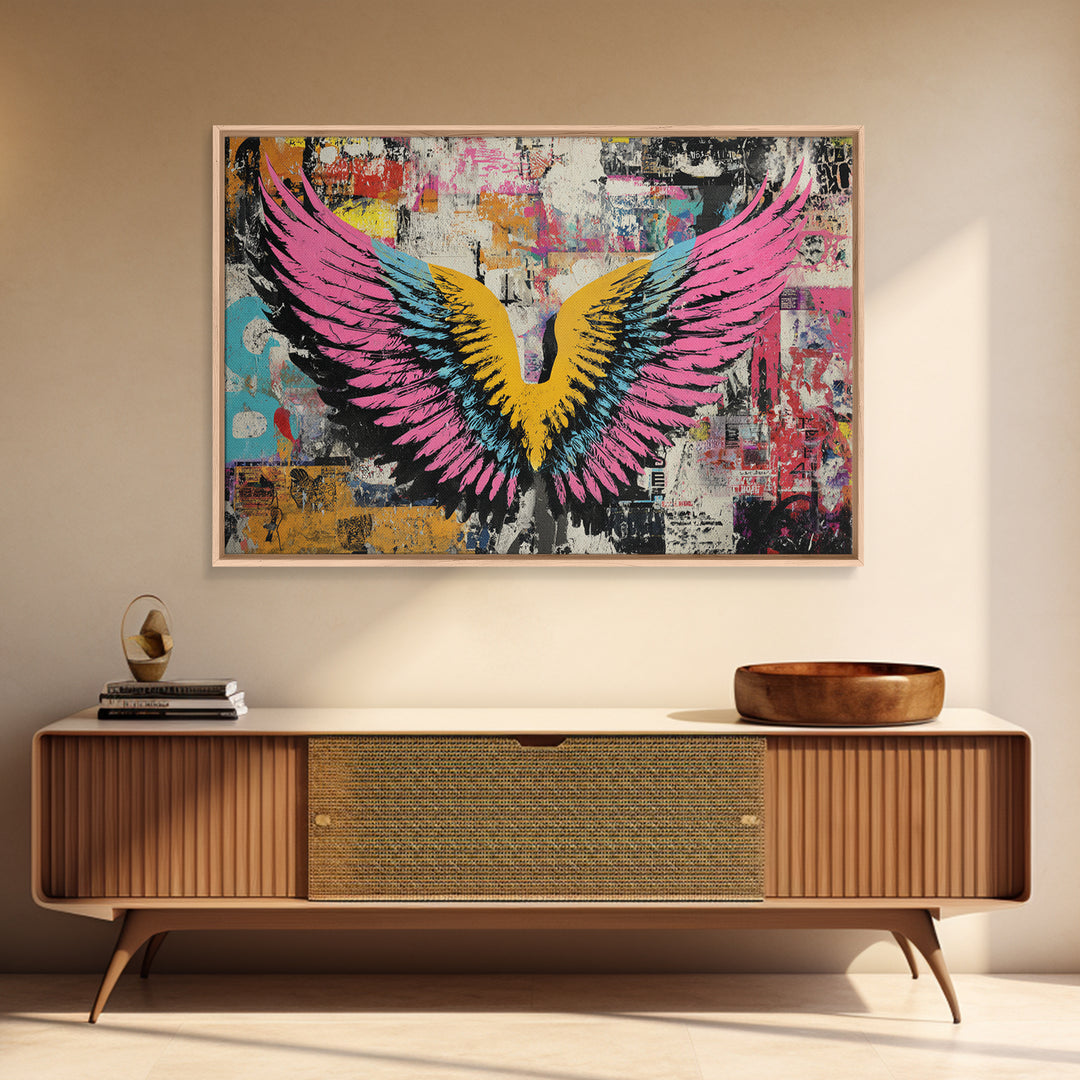 Graffiti Angel Wings Canvas Print, Street Art, Contemporary Art, Living Room Decor, Fine Art, Urban, Textured Painting, STR-3x2-57