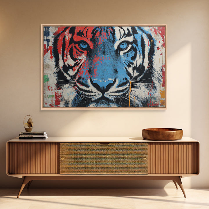 Spray Painted Tiger Face Canvas Print, Street Art, Poster, Living Room Decor, Urban, Poster Prints, Watercolor Painting, STR-3x2-84
