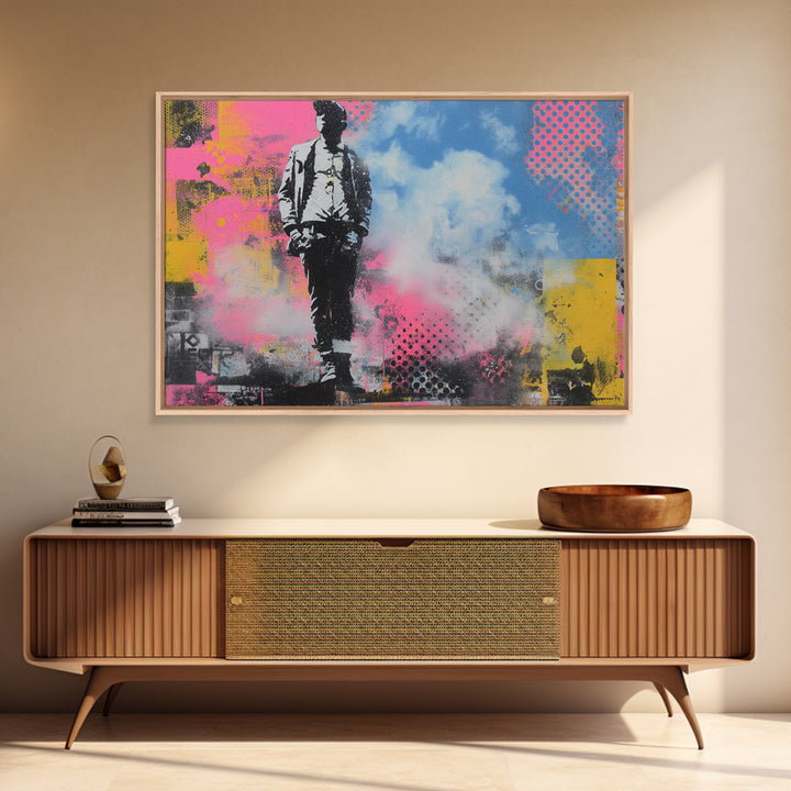 Masked Figure Surrounded by Aerosol Clouds Canvas Print, Street Art, Art, Living Room Decor, Urban, Watercolor Painting, STR-3x2-88