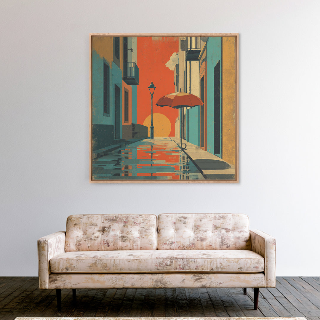 London Rainy Street Umbrella Graphic Canvas Print, Travel Poster(2), Colorful Wall Art, Living Room Decor, Fine Art, Voyage, TPO-1x1-10