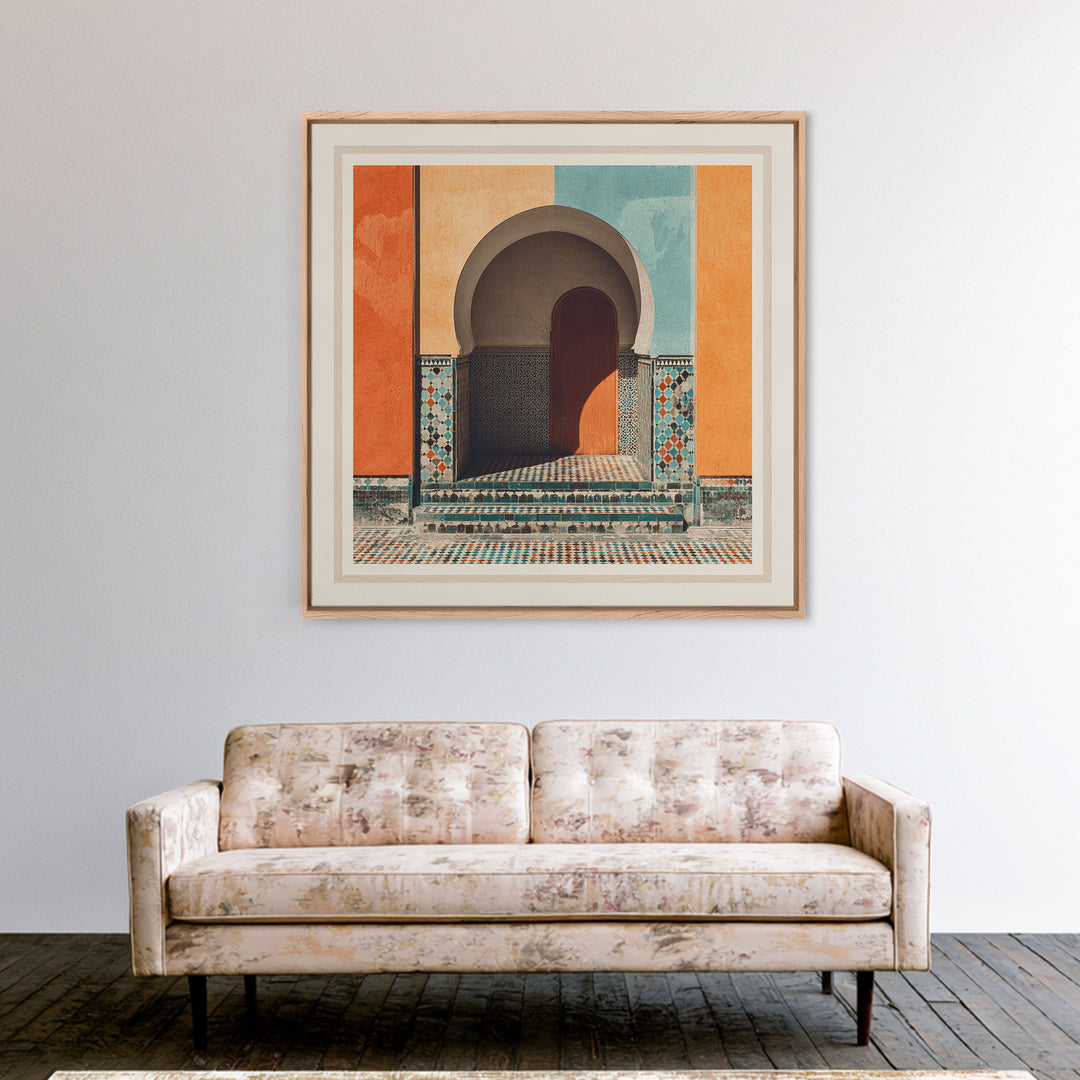 Marrakesh Arch and Tile Pattern Poster Framed Canvas Print, Travel Poster(2), Gallery Decor, Living Room Decor, Voyage, TPO-1x1-41