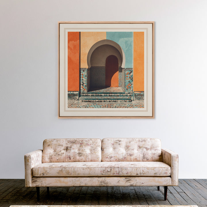 Marrakesh Arch and Tile Pattern Poster Framed Canvas Print, Travel Poster(2), Gallery Decor, Living Room Decor, Voyage, TPO-1x1-41