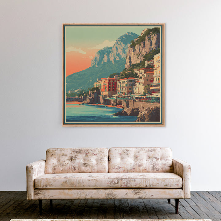 Retro Amalfi Coast Cliffs Canvas Print, Travel Poster(2), Map Print, Living Room Decor, Fine Art, Voyage, Boho Decor, TPO-1x1-50