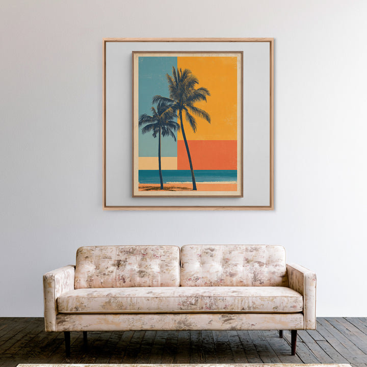 Hawaii Surf and Palm Tree Poster Framed Canvas Print, Travel Poster(2), Fine Art Print, Living Room Decor, Fine Art, Voyage, TPO-1x1-57