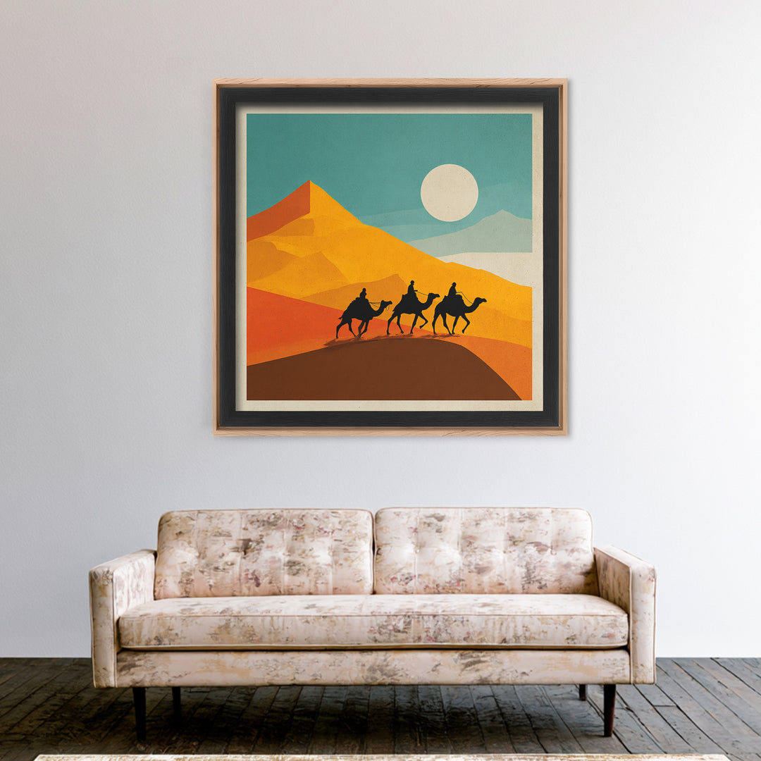Moroccan Desert Caravan Travel Poster Framed Canvas Print, Travel Poster(2), Modern Decor, Living Room Decor, Fine Art, Voyage, TPO-1x1-79
