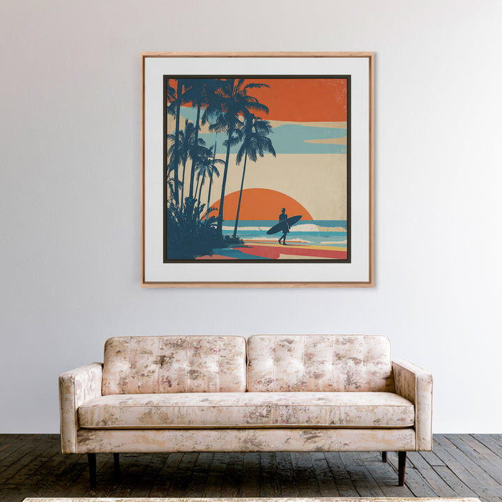 Hawaii Surf and Palm Tree Poster Canvas Print, Travel Poster(2), Digital Poster, Living Room Decor, Fine Art, Voyage, TPO-1x1-9
