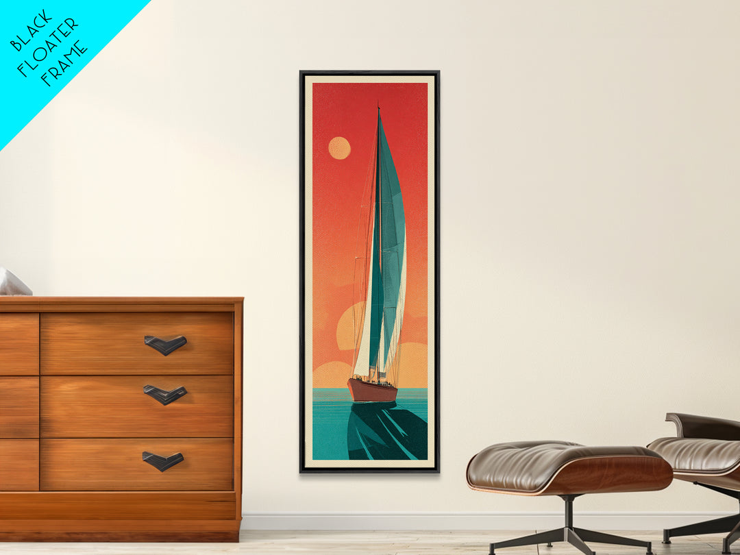 Greek Island Sailboat and Sun Poster Canvas Print, Travel Poster(2), Room Decor, Living Room Decor, Fine Art, Voyage, TPO-1x3-28