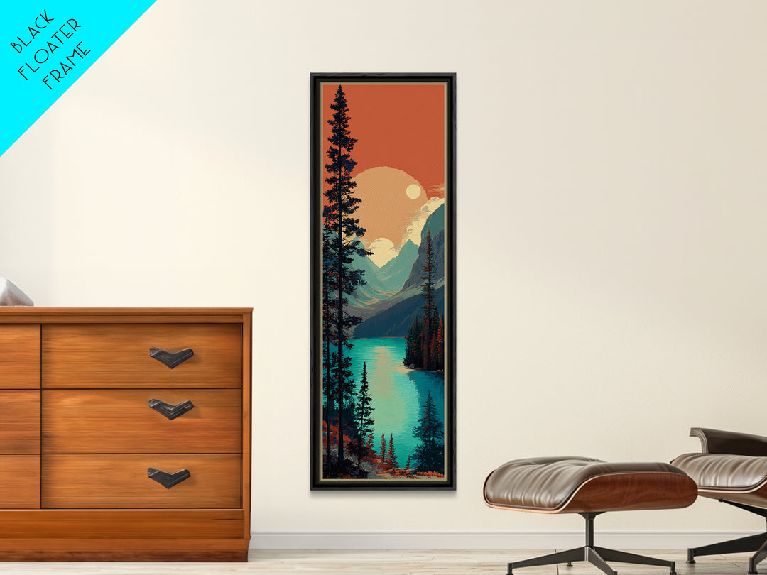 Banff Lake with Turquoise Water Framed Canvas Print, Travel Poster(2), Art Print, Living Room Decor, Watercolor Art, Voyage, TPO-1x3-31