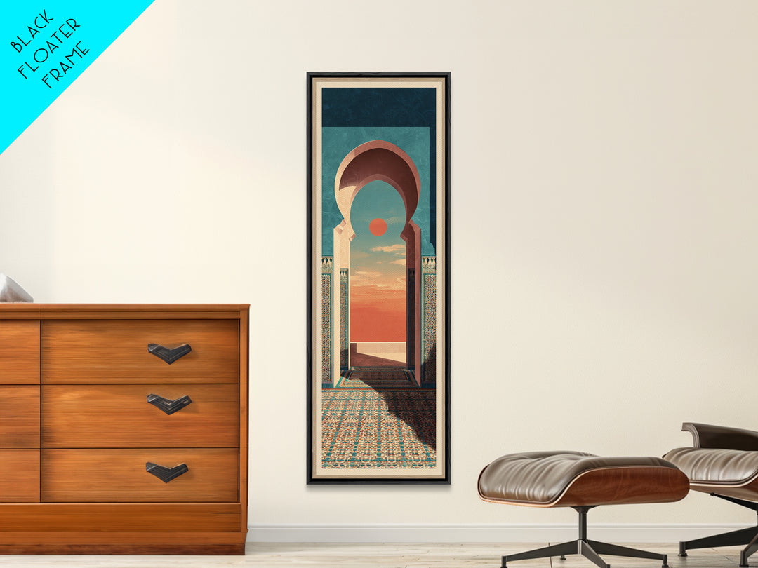 Marrakesh Arch and Tile Pattern Poster Framed Canvas Print, Travel Poster(2), Neutral Decor, Living Room Decor, Voyage, TPO-1x3-53