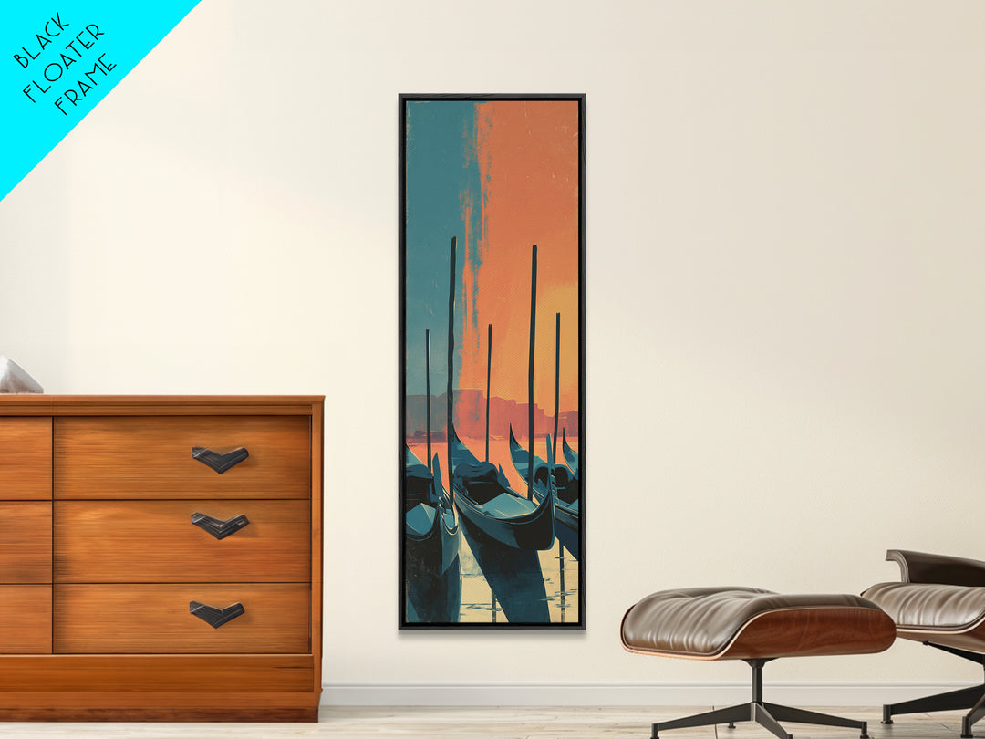 Venice Gondola Silhouette Canvas Print, Travel Poster(2), Retro Wall Art, Living Room Decor, Fine Art, Voyage, Map Print, TPO-1x3-72