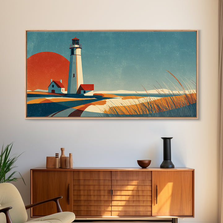 Cape Cod Lighthouse Summer Poster Framed Canvas Print, Travel Poster(2), Modern Decor, Living Room Decor, Fine Art, Voyage, TPO-2x1-14