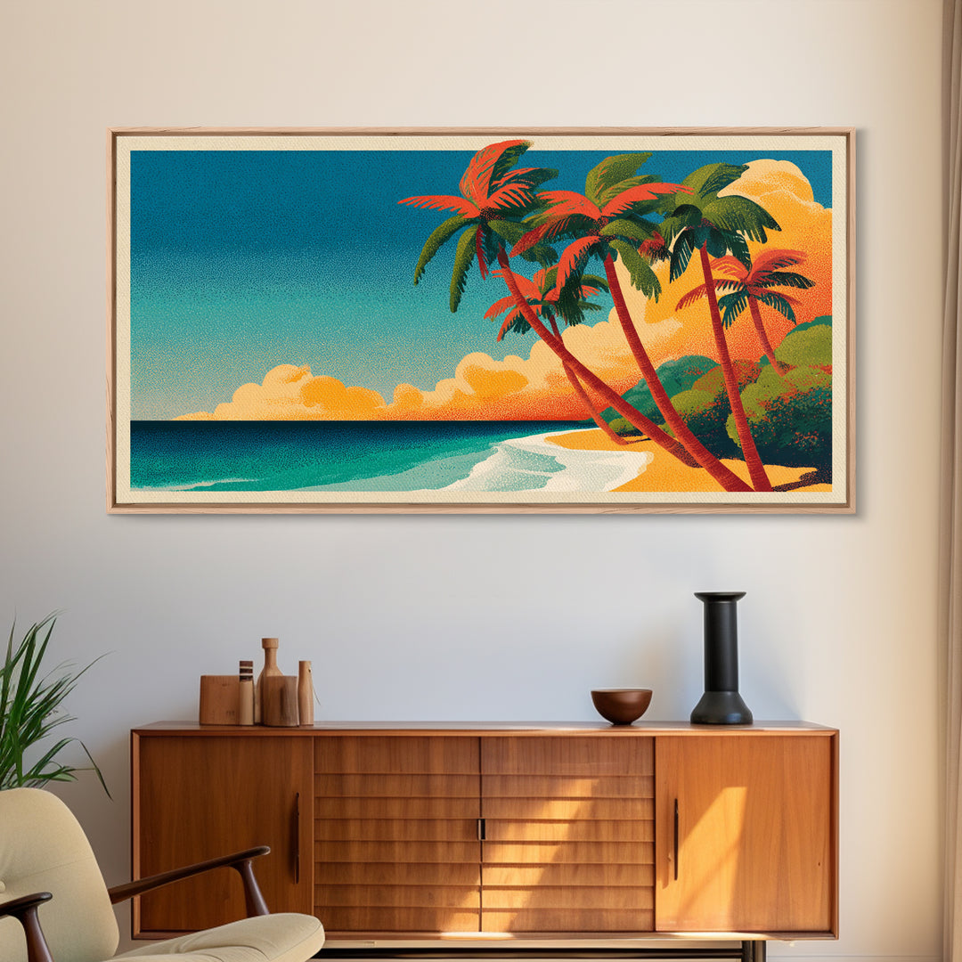 Tropical Island Lagoon Poster Framed Canvas Print, Travel Poster(2), Fine Art Print, Living Room Decor, Fine Art, Voyage, TPO-2x1-20