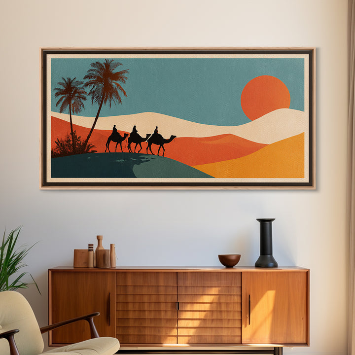 Moroccan Desert Caravan Travel Poster Framed Canvas Print, Travel Poster(2), Modern Decor, Living Room Decor, Fine Art, Voyage, TPO-2x1-27