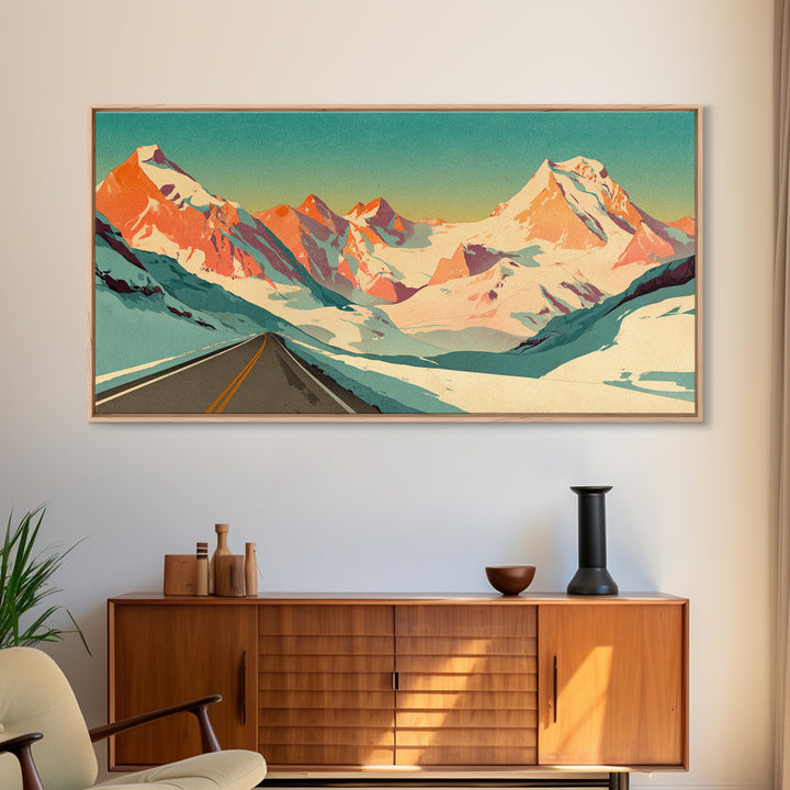 Swiss Alps Ski Poster Framed Canvas Print, Travel Poster(2), Minimalist Decor, Living Room Decor, Voyage, Printable Art, TPO-2x1-28