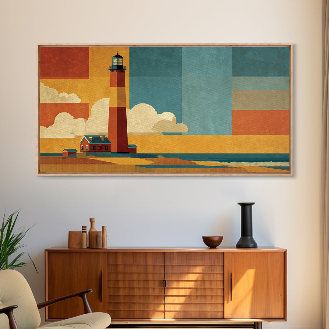 Cape Cod Lighthouse Summer Poster Framed Canvas Print, Travel Poster(2), Modern Decor, Living Room Decor, Fine Art, Voyage, TPO-2x1-38