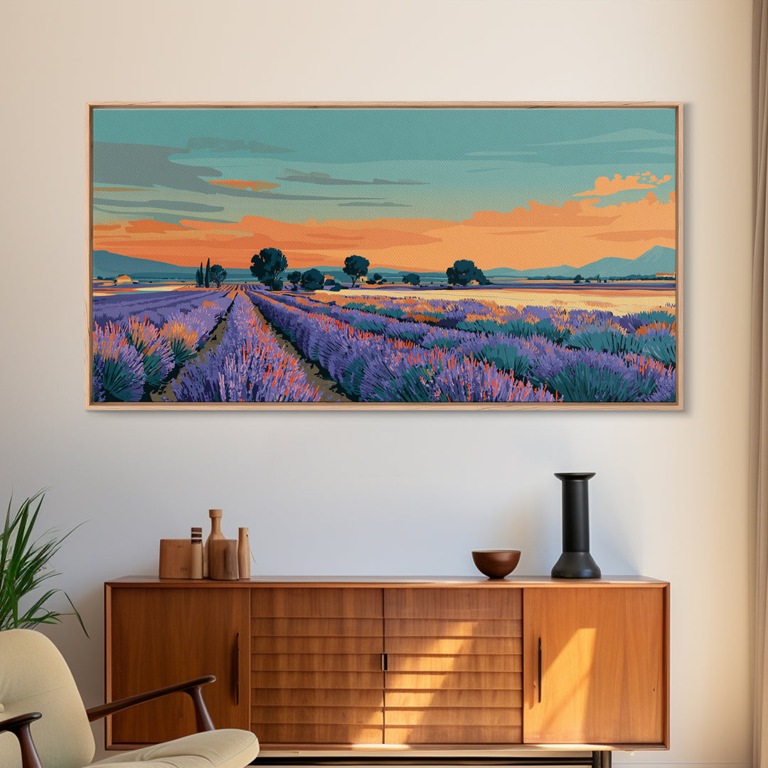 Provence Lavender Field Poster Framed Canvas Print, Travel Poster(2), Art Print, Living Room Decor, Fine Art, Voyage, TPO-2x1-43