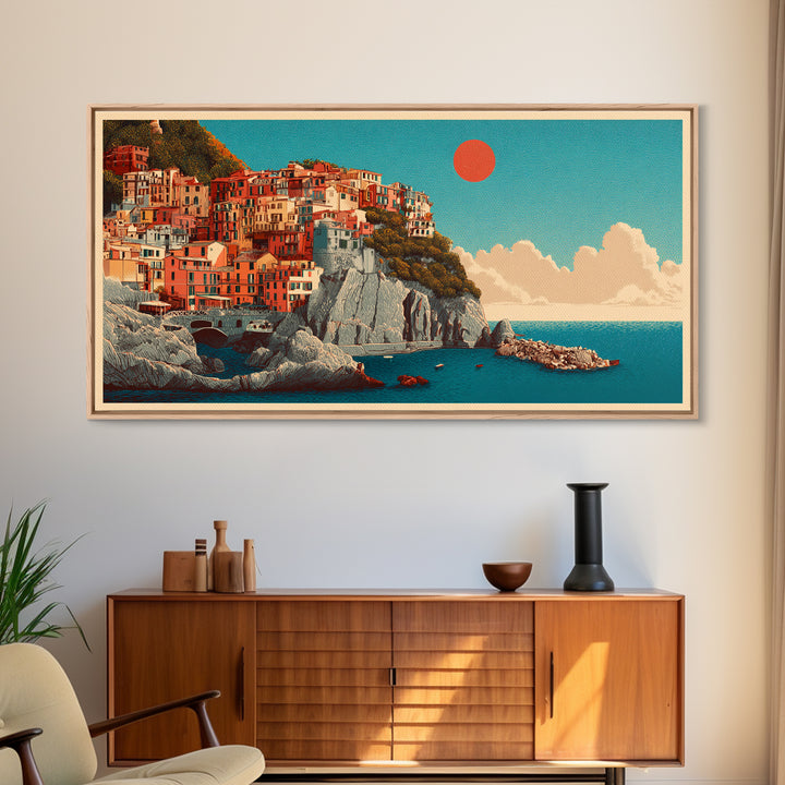 Cinque Terre Colorful Cliff Village Poster Canvas Print, Travel Poster(2), Digital Wall Art, Living Room Decor, Voyage, TPO-2x1-64