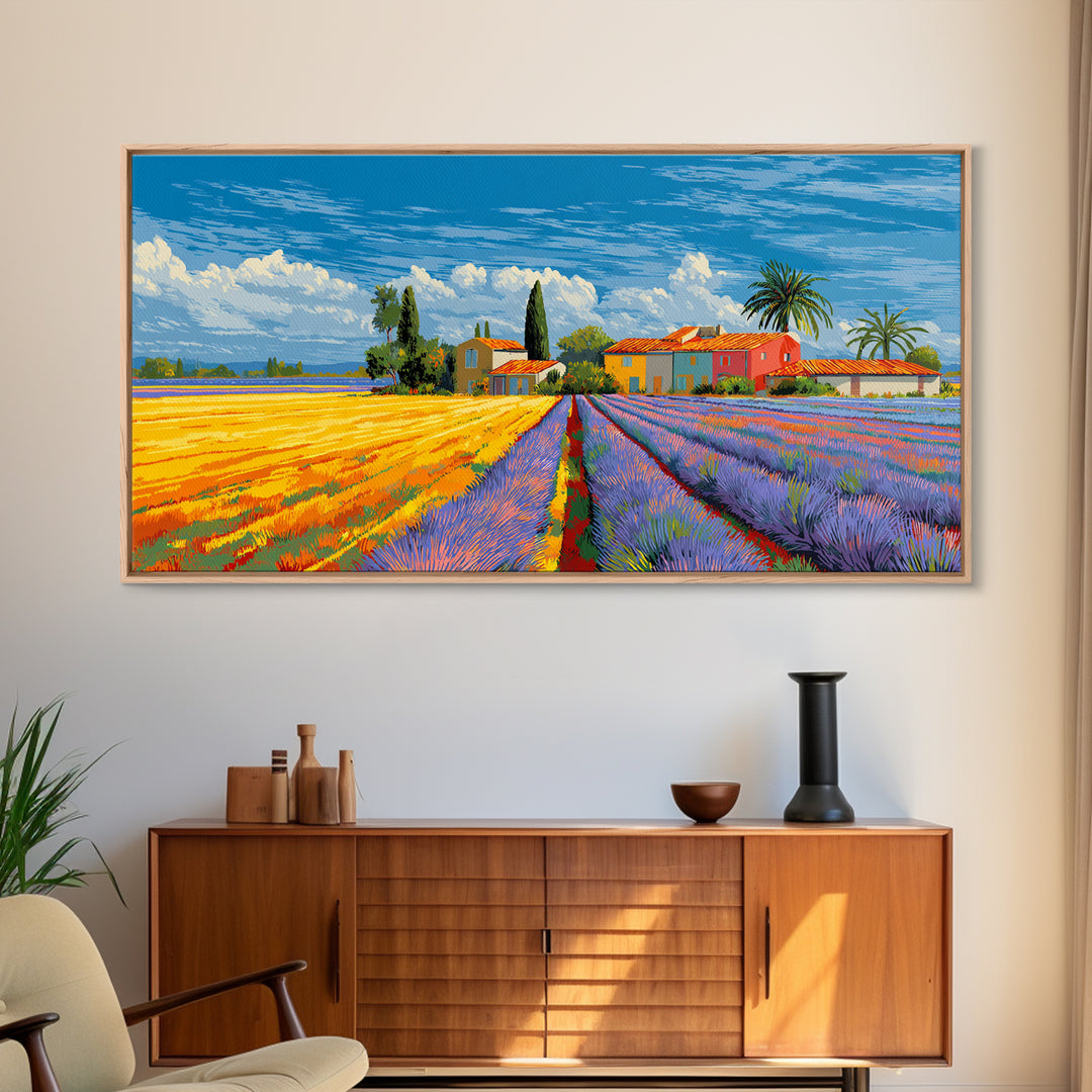 Provence Lavender Field Poster Framed Canvas Print, Travel Poster(2), Landscape Prints, Living Room Decor, Fine Art, Voyage, TPO-2x1-67