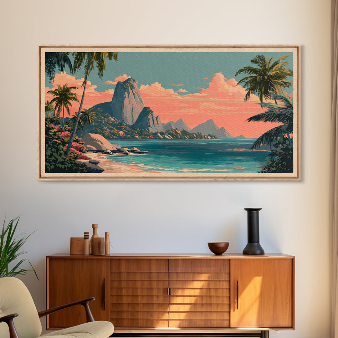 Tropical Island Lagoon Poster Canvas Print, Travel Poster(2), Travel Gift, Living Room Decor, Voyage, Colorful Wall Art, TPO-2x1-68