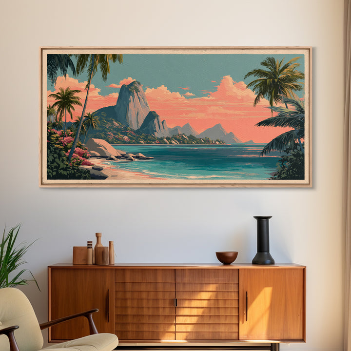 Tropical Island Lagoon Poster Canvas Print, Travel Poster(2), Travel Gift, Living Room Decor, Voyage, Colorful Wall Art, TPO-2x1-68