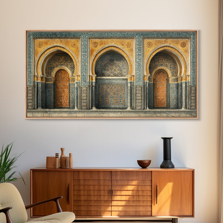 Marrakesh Arch and Tile Pattern Poster Framed Canvas Print, Travel Poster(2), Digital Print, Living Room Decor, Voyage, TPO-2x1-85
