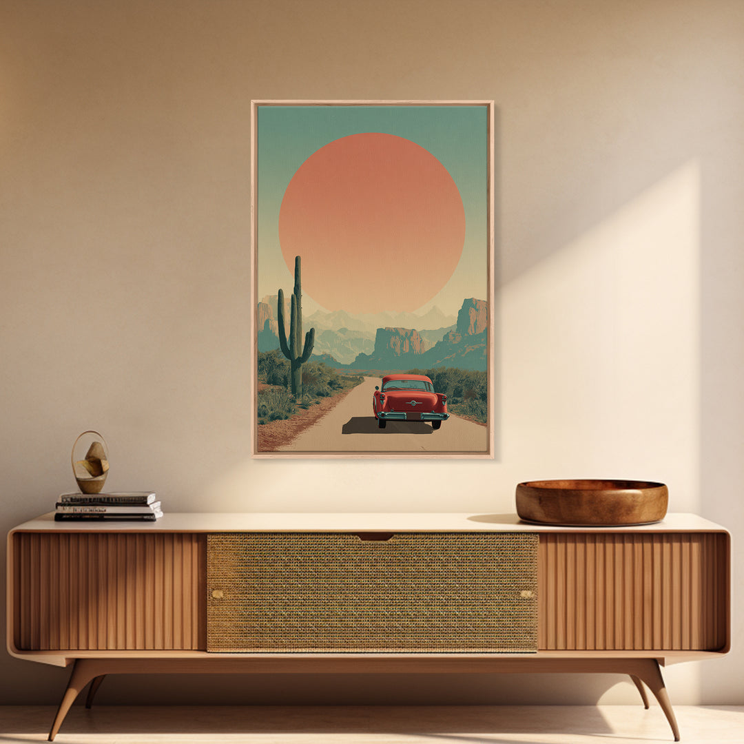 Route 66 Desert Road Framed Canvas Print, Travel Poster(2), Wall Art, Living Room Decor, Fine Art, Voyage 447, Set of Wall Art, TPO-2x3-47