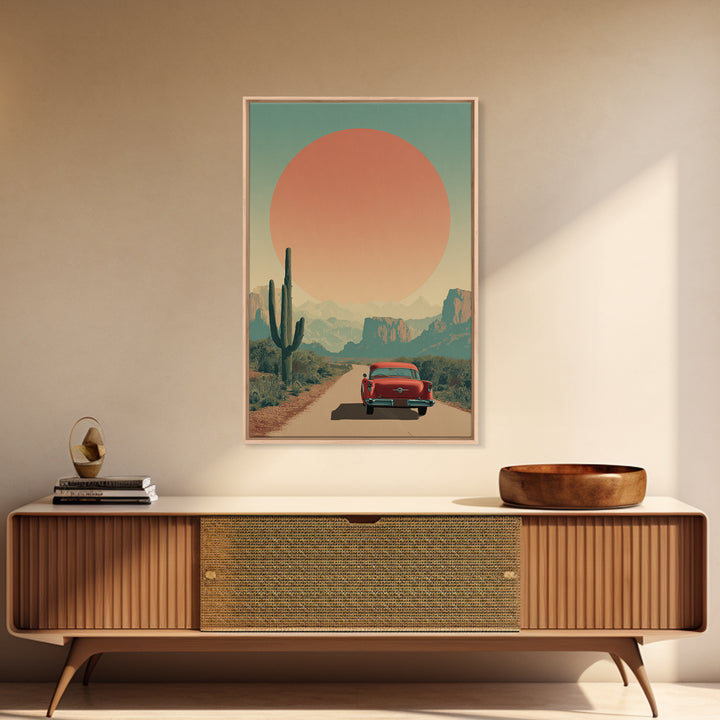 Route 66 Desert Road Framed Canvas Print, Travel Poster(2), Wall Art, Living Room Decor, Fine Art, Voyage 447, Set of Wall Art, TPO-2x3-47