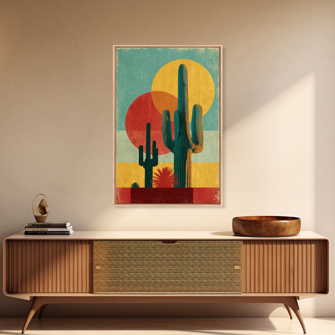 Mexico Cactus and Sun Travel Poster Canvas Print, Travel Poster(2), Home Decor, Living Room Decor, Voyage, Coastal Wall Art, TPO-2x3-5