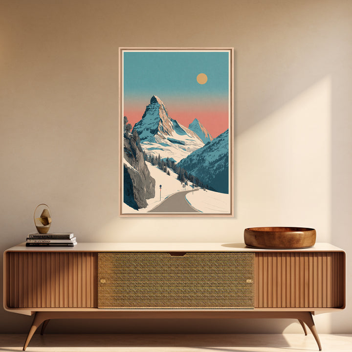 Swiss Alps Ski Poster Framed Canvas Print, Travel Poster(2), Room Decor, Living Room Decor, Fine Art, Voyage, Travel Gift, TPO-2x3-64