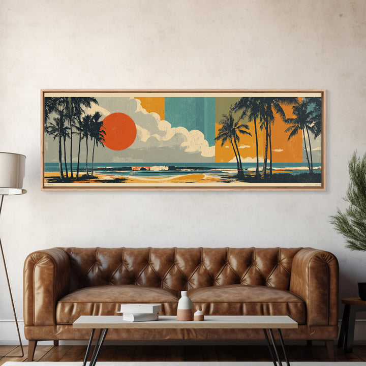 Hawaii Surf and Palm Tree Poster Framed Canvas Print, Travel Poster(2), Living Room Wall Art, Living Room Decor, Voyage, TPO-3x1-1