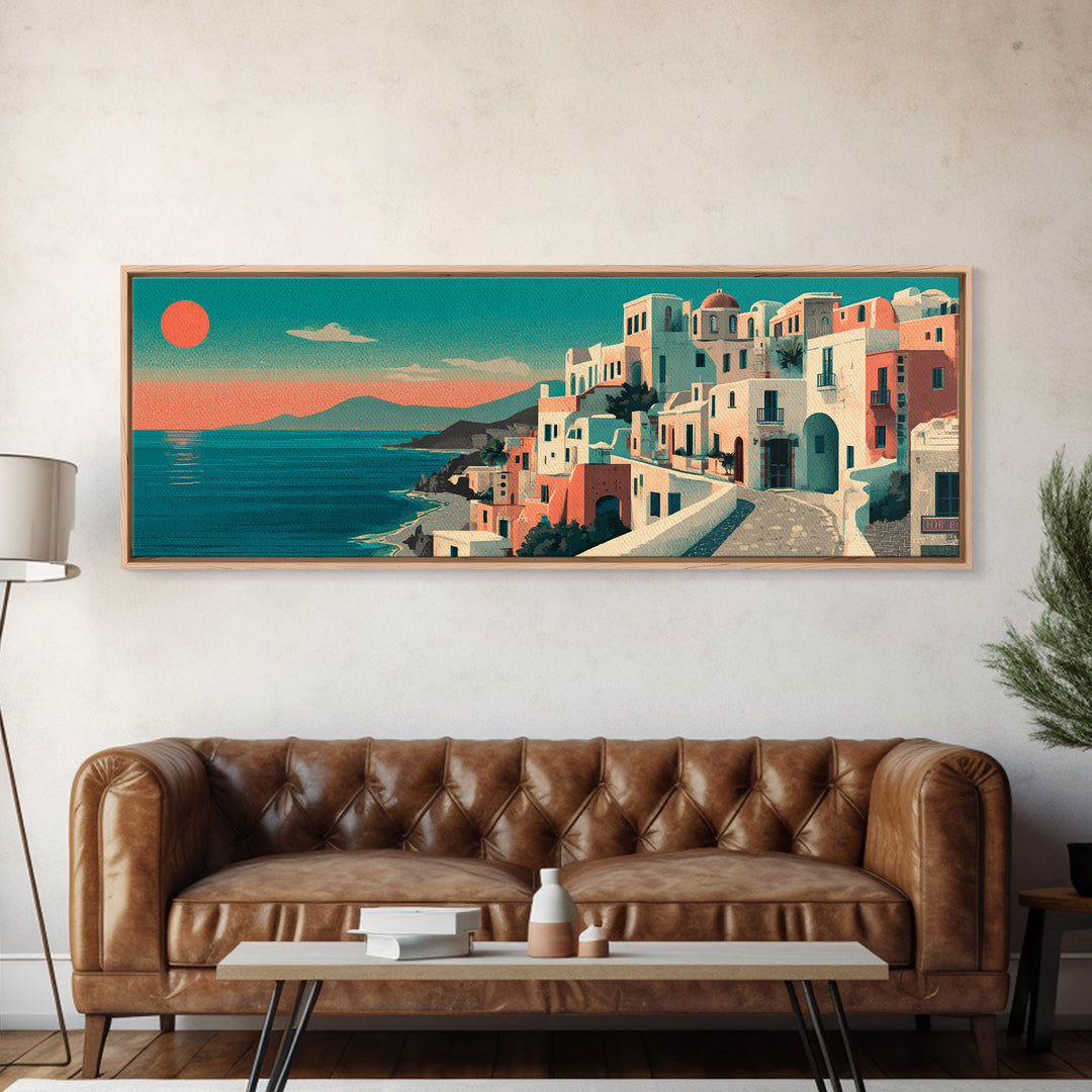 Santorini White Buildings and Cobalt Water Canvas Print, Travel Poster(2), City Wall Art, Living Room Decor, Fine Art, Voyage, TPO-3x1-20