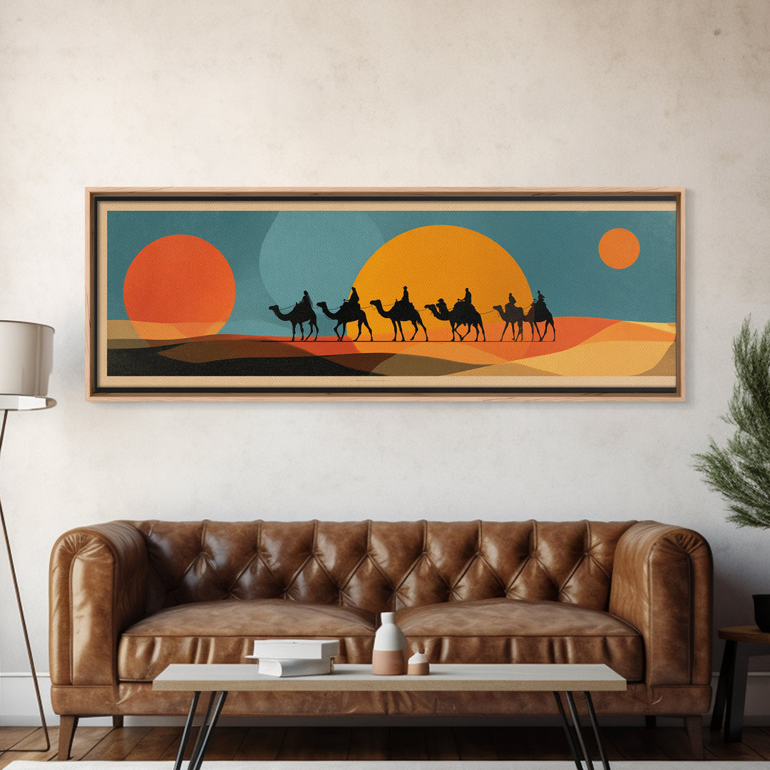 Moroccan Desert Caravan Travel Poster Framed Canvas Print, Travel Poster(2), Statement Artwork, Living Room Decor, Voyage, TPO-3x1-23