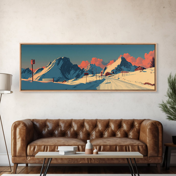Swiss Alps Ski Poster Canvas Print, Travel Poster(2), Travel Poster, Living Room Decor, Fine Art, Voyage, Textured Painting, TPO-3x1-24