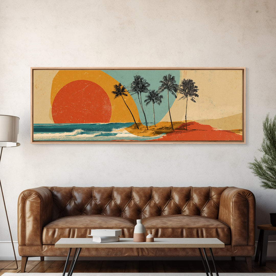 Hawaii Surf and Palm Tree Poster Framed Canvas Print, Travel Poster(2), Gallery Wall Set, Living Room Decor, Fine Art, Voyage, TPO-3x1-73