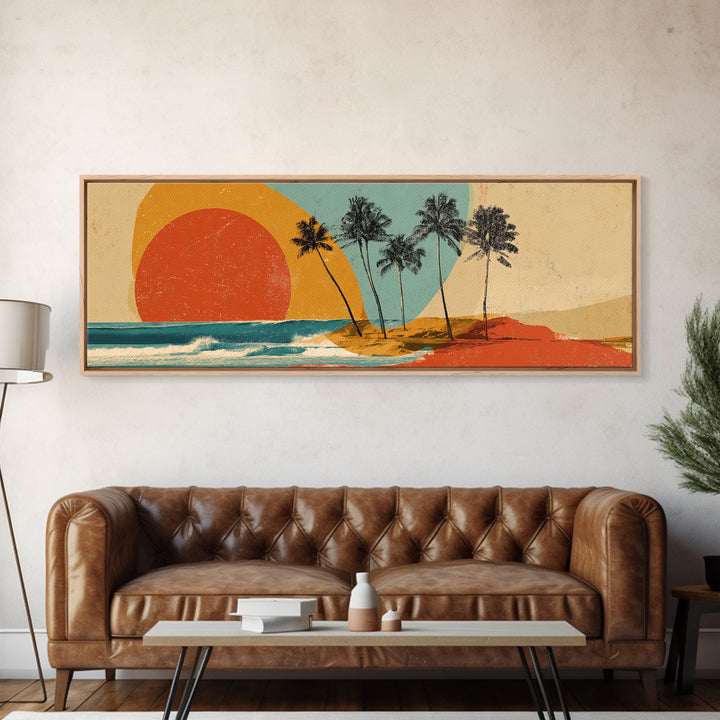 Hawaii Surf and Palm Tree Poster Framed Canvas Print, Travel Poster(2), Gallery Wall Set, Living Room Decor, Fine Art, Voyage, TPO-3x1-73
