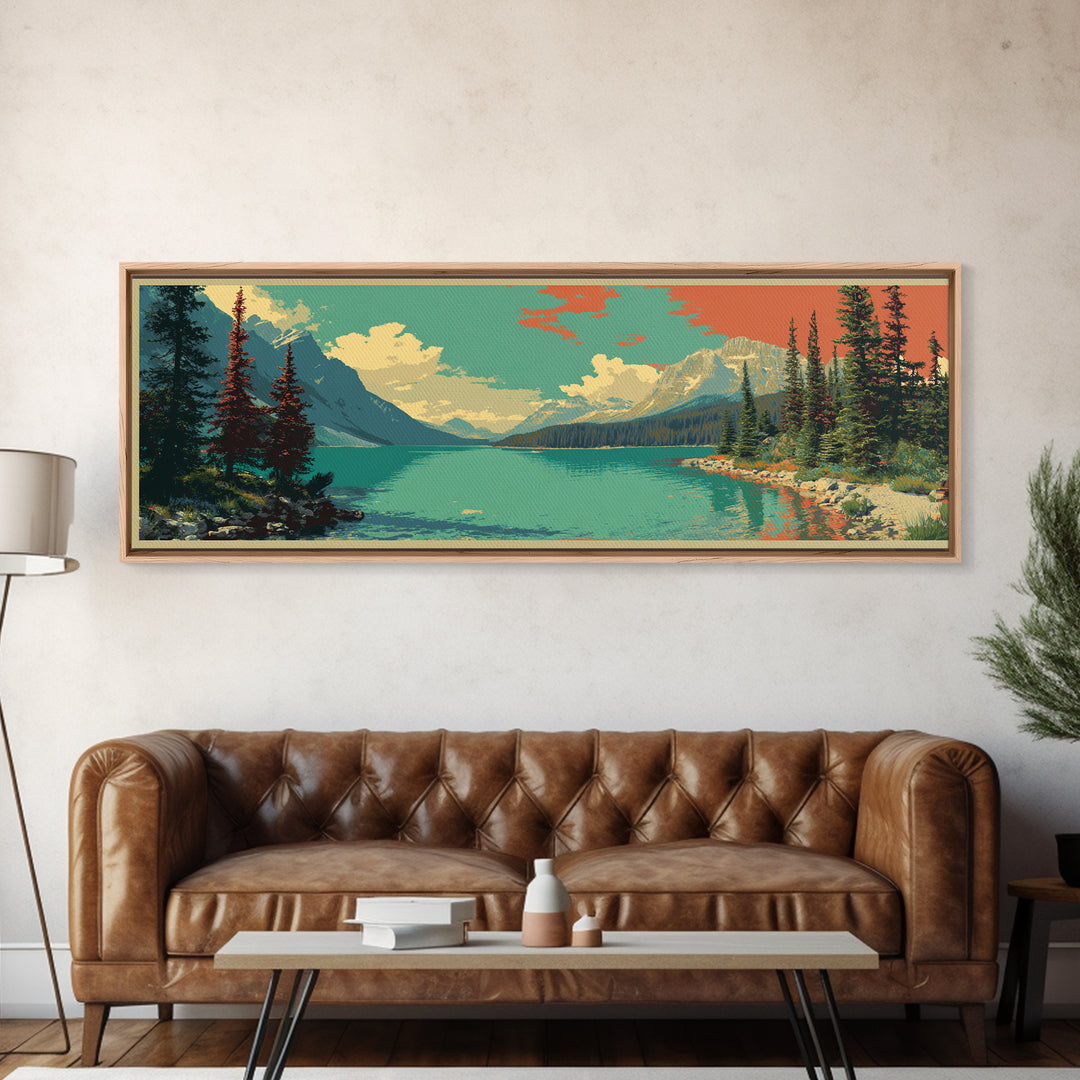 Banff Lake with Turquoise Water Canvas Print, Travel Poster(2), Printable Wall Art, Living Room Decor, Fine Art, Voyage, TPO-3x1-83