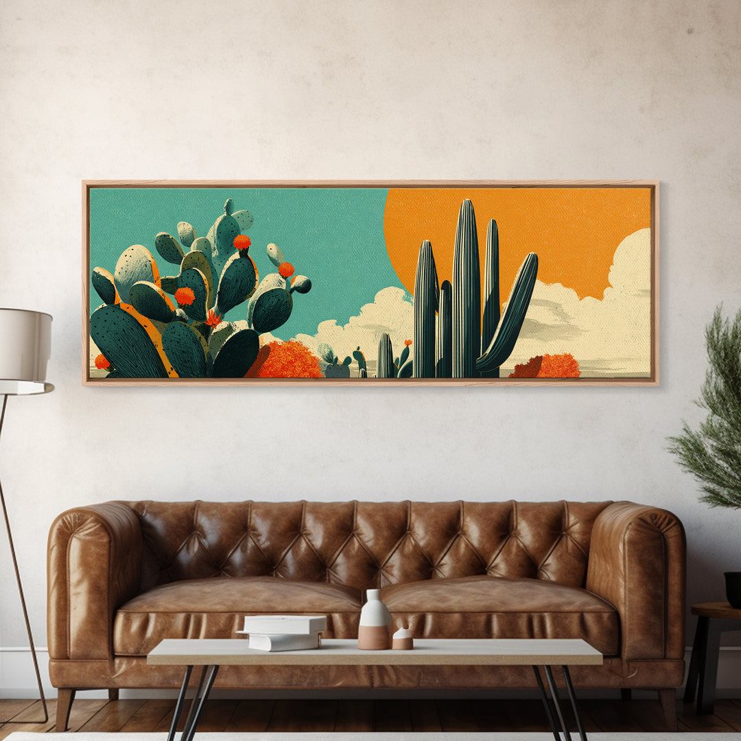 Mexico Cactus and Sun Travel Poster Canvas Print, Travel Poster(2), Mid Century Wall Art, Living Room Decor, Fine Art, Voyage, TPO-3x1-85