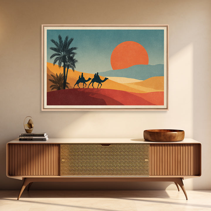 Moroccan Desert Caravan Travel Poster Framed Canvas Print, Travel Poster(2), Luxury Decor, Living Room Decor, Fine Art, Voyage, TPO-3x2-59