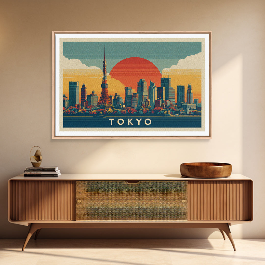 Tokyo Night Skyline Framed Canvas Print, Travel Poster(2), City Wall Art, Living Room Decor, Fine Art, Voyage, Luxury Decor, TPO-3x2-81