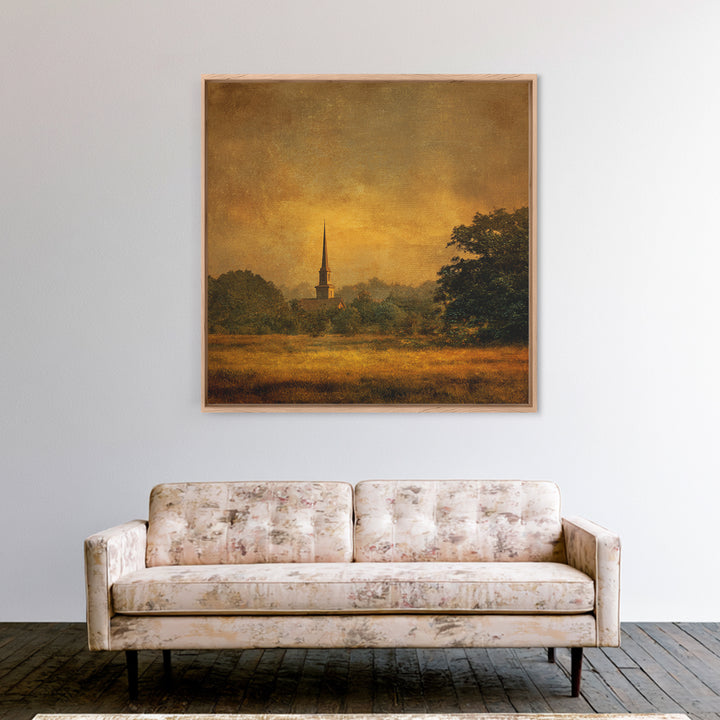 Church Steeple Across Rural Meadow Canvas Print, Traditional Art, Pokemon Poster, Living Room Decor, Watercolor Art, Classic, TRA-1x1-13