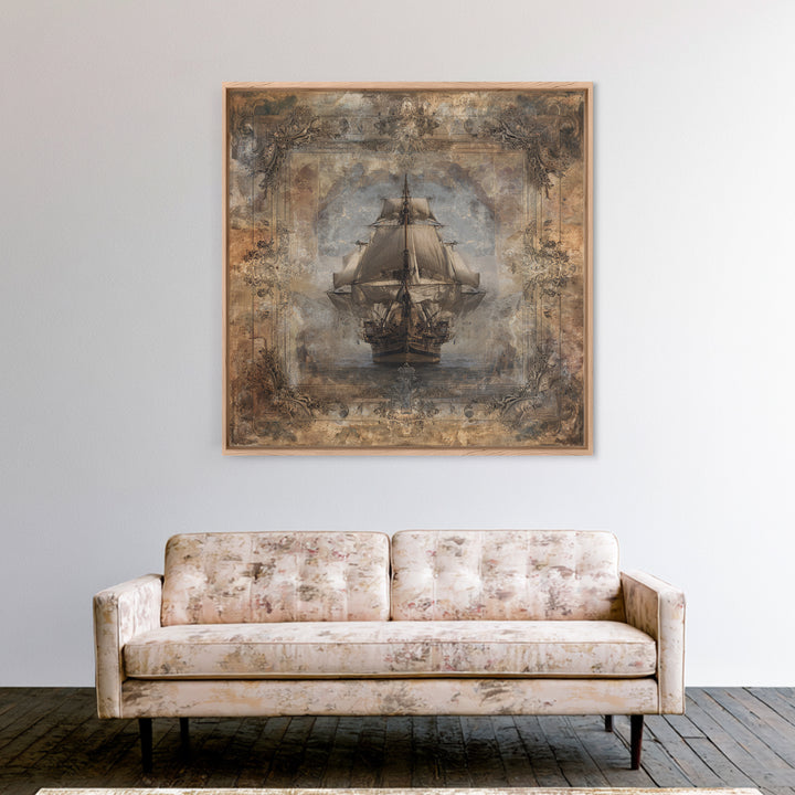 Ship at Sea Canvas Print, Traditional Art, Indian Decor, Living Room Decor, Fine Art, Classic, Luxury Decor, Textured Painting, TRA-1x1-14