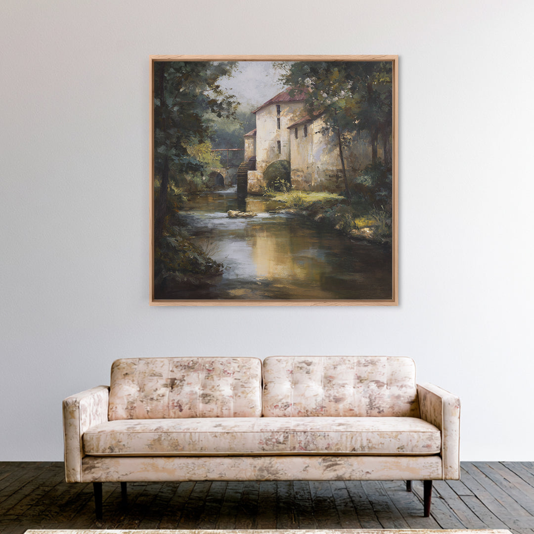 Watermill Beside a Quiet Stream Canvas Print, Traditional Art, Gallery Decor, Living Room Decor, Fine Art, Classic, Wall Art, TRA-1x1-17