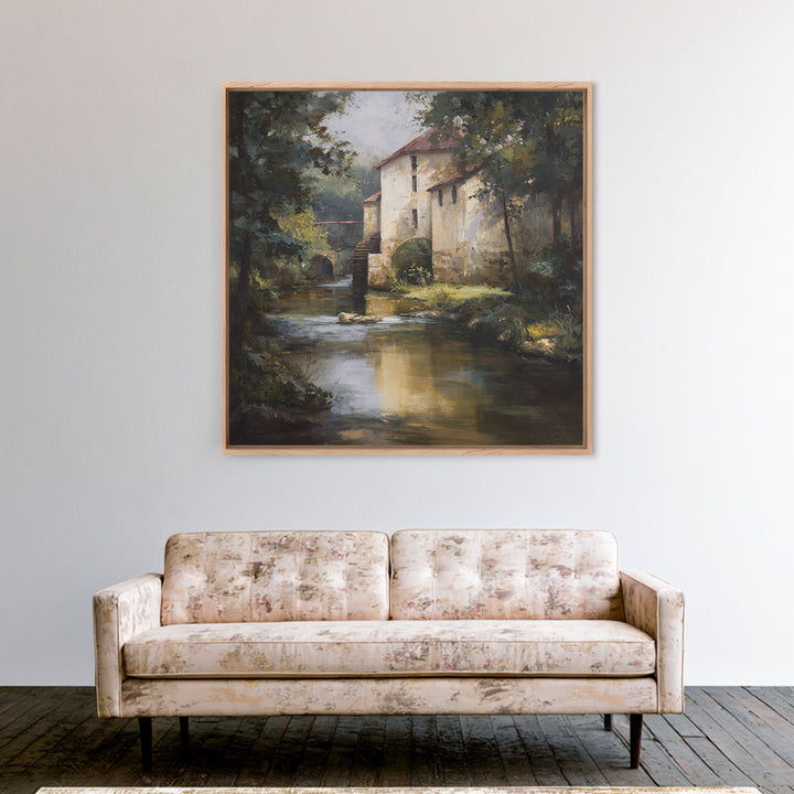 Watermill Beside a Quiet Stream Canvas Print, Traditional Art, Gallery Decor, Living Room Decor, Fine Art, Classic, Wall Art, TRA-1x1-17