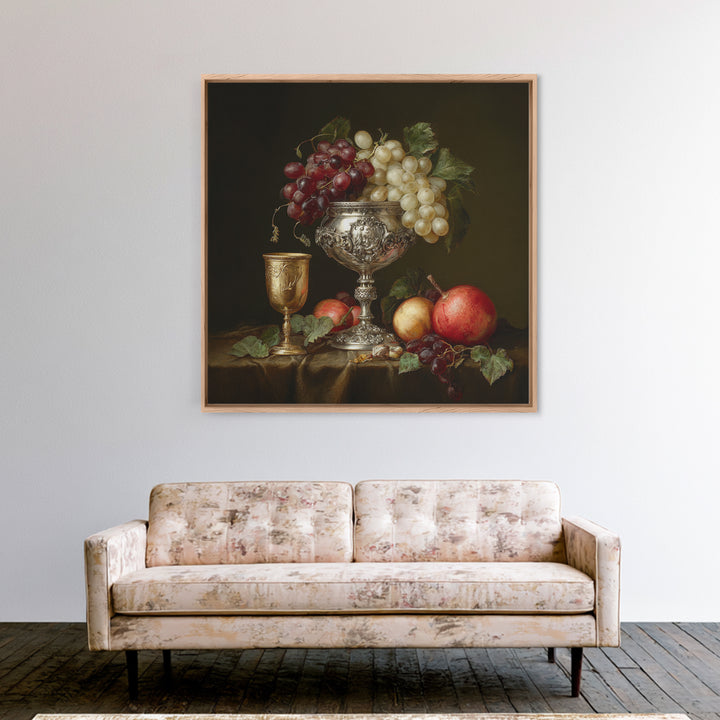 Dutch Fruit and Silver Goblet Still Life Framed Canvas Print, Traditional Art, Living Room Decor, Oil Painting, Classic, TRA-1x1-28