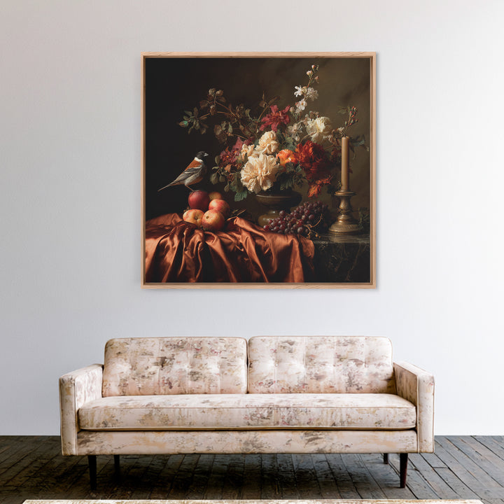 Bird Study on a Flowering Branch Framed Canvas Print, Traditional Art, Pokemon Poster, Living Room Decor, Fine Art, Classic, TRA-1x1-34