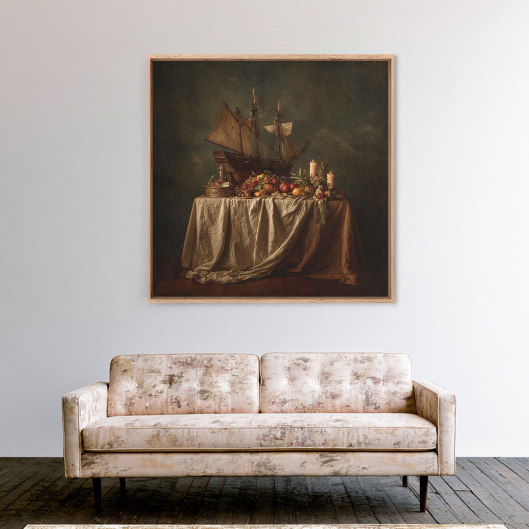 Ship at Sea Framed Canvas Print, Traditional Art, Gallery Decor, Living Room Decor, Fine Art, Classic, Wall Art, Home Decor, TRA-1x1-38